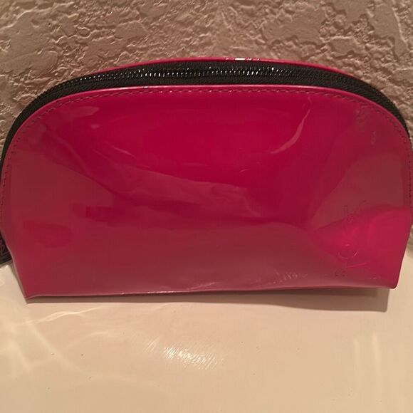 YSL Beaute Zip Around Cosmetic Travel Beauty Bag Pink Glossy Faux Leather NWT - Picture 1 of 9